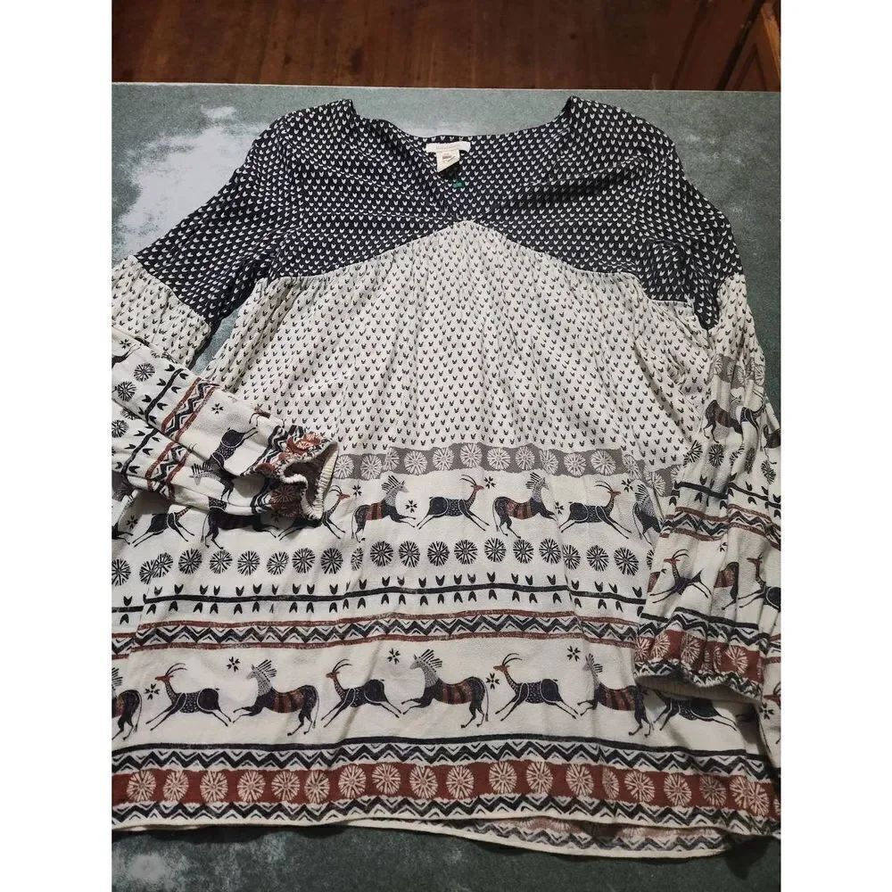 Sundance horses border boho flowy blouse sz XS